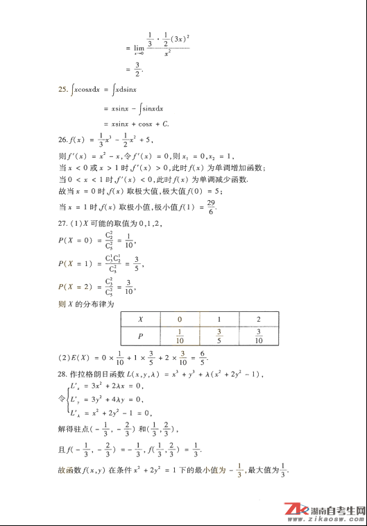 2018年成人高考專升本高等數(shù)學(xué)（二）歷年真題及答案