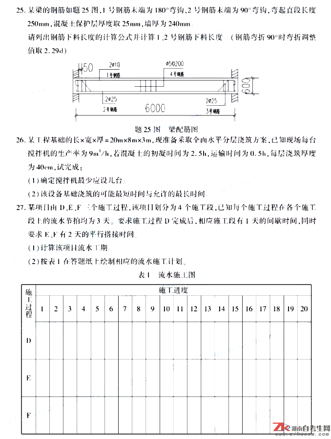 2019年10月自考02400建筑施工（一） 真題及答案